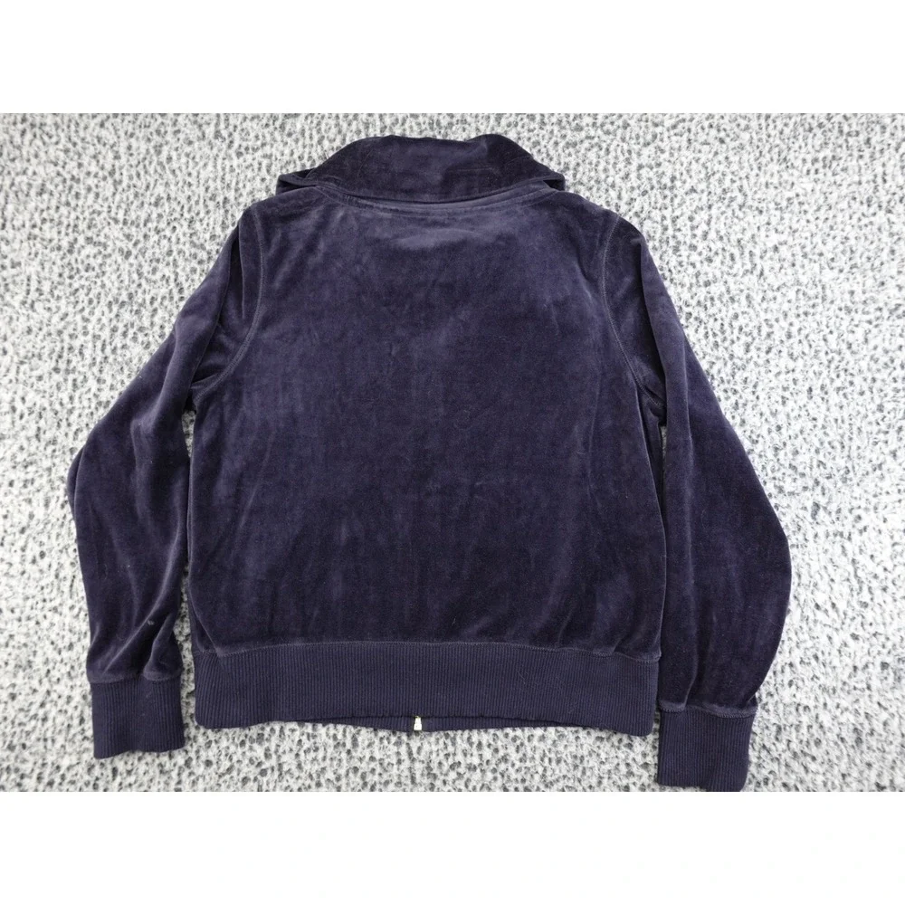 Michael Kors Velour Zip Up Jacket Womens Large Navy Blue‎ Gold Hardware MK